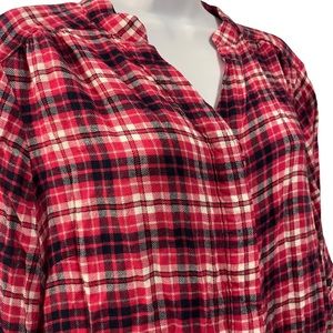 Lane Bryant | Tunic Top Pink Plaid High Low Ruffled Hem Peplum Shirt
